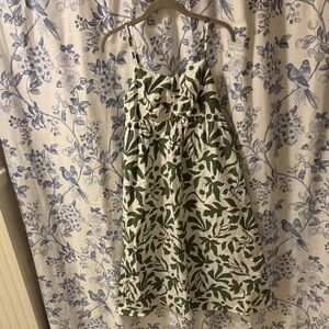 Time and Tru Cream Sundress with Green Leaf Print